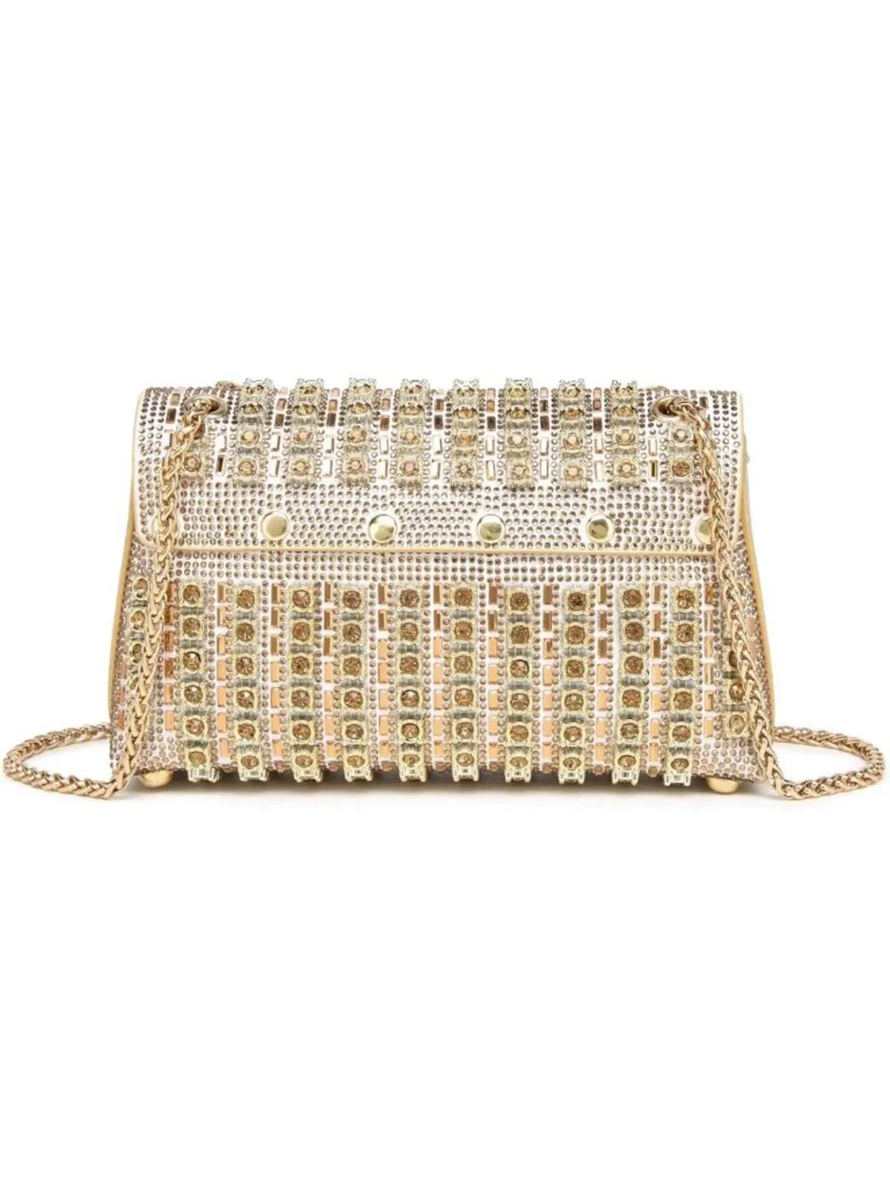 Sparkly Rhinestone Evening Clutch with Chain - Holiday Party Metallic Purse for
